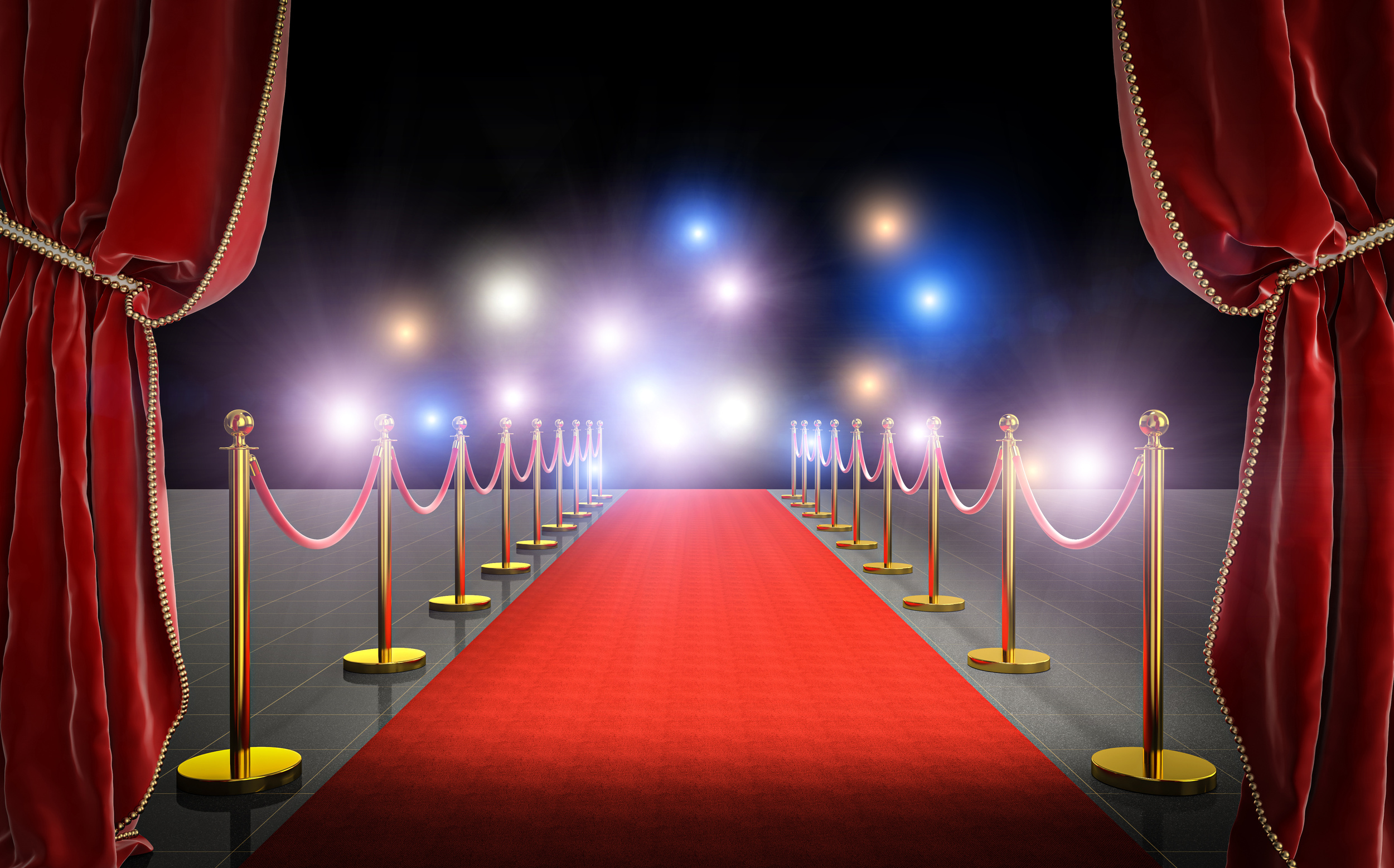 3D Image Render of a Red Carpet with Velvet Curtains and Flash I